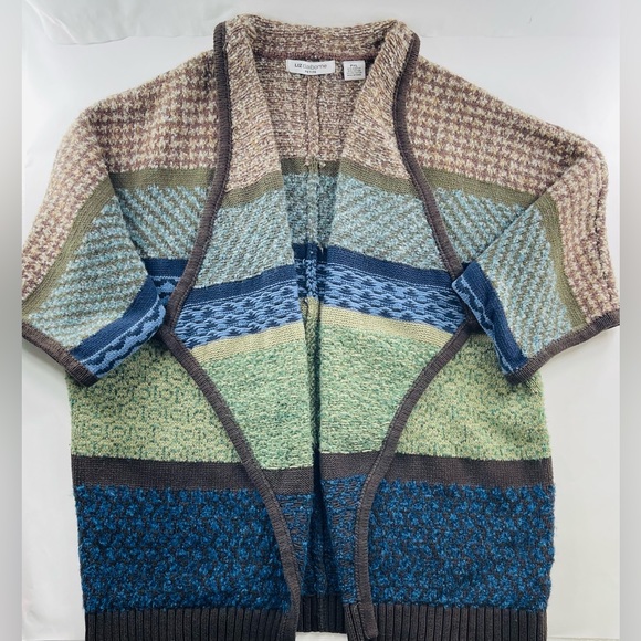 LIZ CLAIBORNE PETITE GREEN AND BLUE OPEN FRONT CARDIGAN SIZE PXL - Picture 3 of 10
